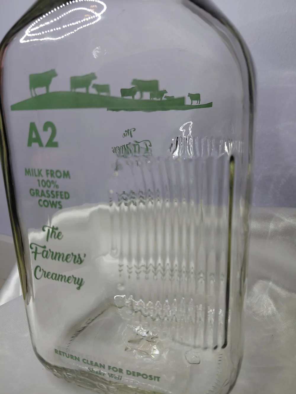 Glass Milk Bottle - Green Print